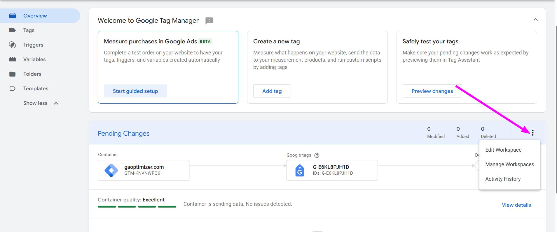 Google Tag manager overview view UI update