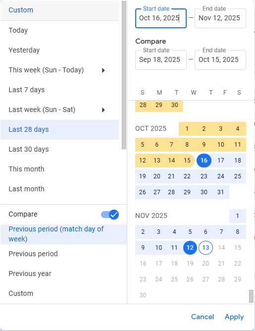 GA4 native date picker showing new presets like This Month, Last Month, and Quarter to Date