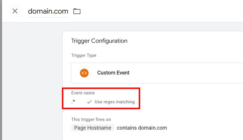 Google Tag Manager wildcard custom event trigger using regex matching